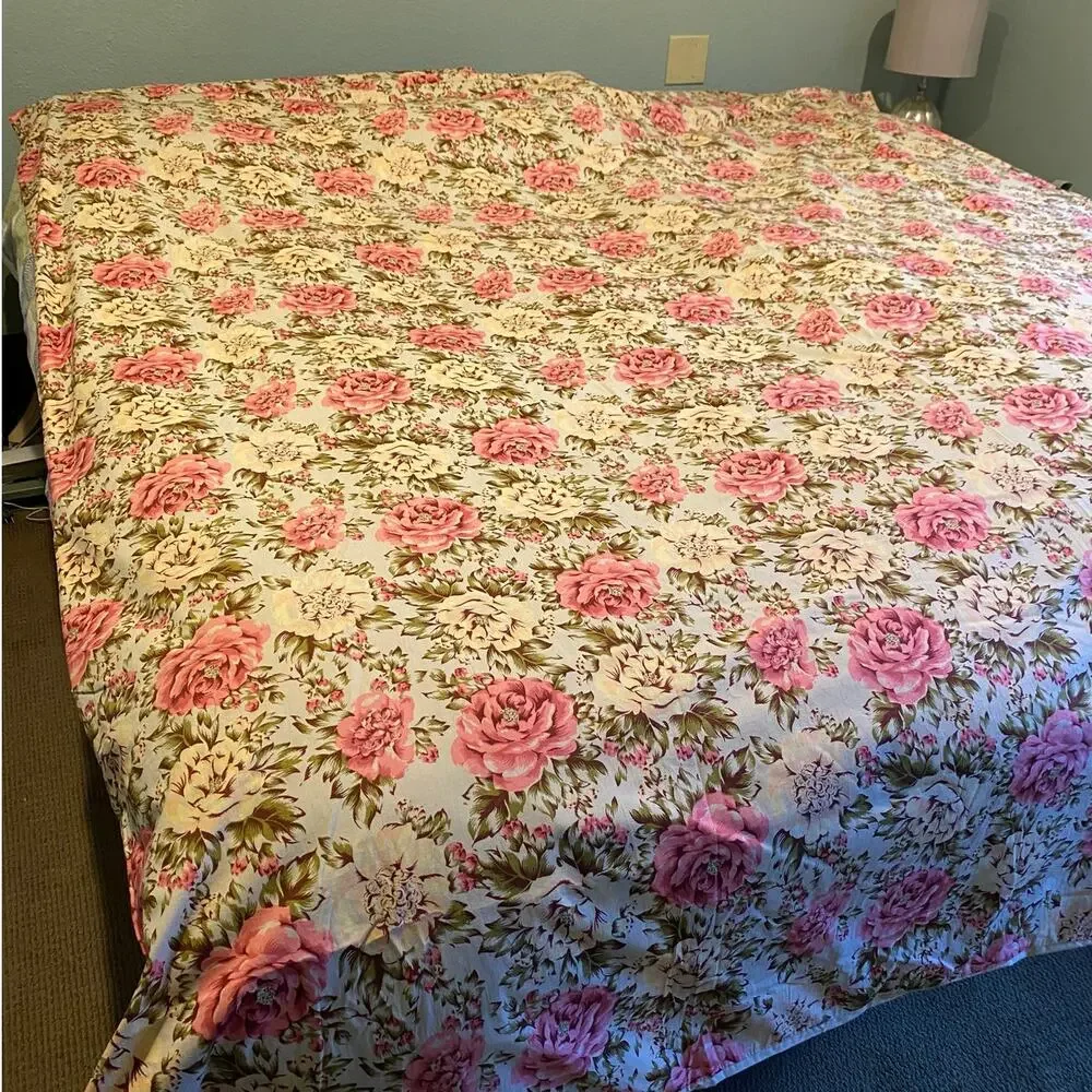 Cottagecore Cabbage Rose 100% Cotton King Duvet Cover & 2 Shams Pink, Olive